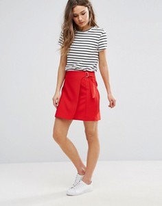 Мини-юбка с запахом и D-образной пряжкой New Look - Красный
