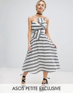 Платье миди в полоску с бантом ASOS PETITE - Белый