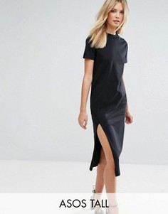 Платье-футболка миди с разрезом сбоку ASOS TALL - Черный