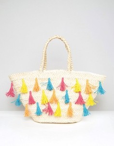 Соломенная пляжная сумка с разноцветными кисточками South Beach - Мульти