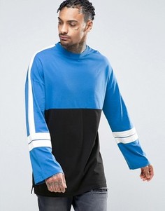Супердлинный лонгслив в стиле колор блок с широкими рукавами ASOS - Синий