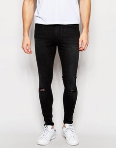 Черные винтажные супероблегающие джинсы с рваными коленками Waven Royd - Черный