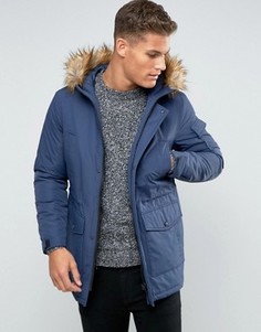 Темно-синяя куртка с отделкой искусственным мехом ASOS - Темно-синий
