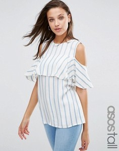Топ в полоску с открытыми плечами и оборками ASOS TALL - Мульти