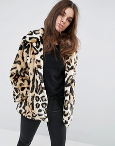 Свободное пальто из искусственного меха с леопардовым принтом ASOS - Мульти