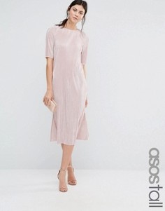 Плиссированное платье-футболка ASOS TALL - Розовый