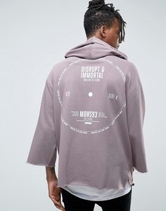 Oversize-худи с рукавами 3/4 и принтом сзади ASOS - Бежевый