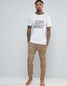 Пижамные штаны с леопардовым принтом ASOS - Коричневый