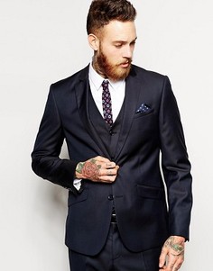 Темно-синий пиджак узкого кроя из 100% шерсти ASOS - Темно-синий