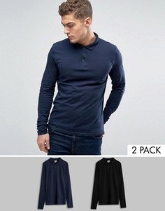 2 трикотажных поло (черное/темно-синее) с длинными рукавами ASOS - СКИДКА - Мульти