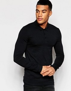 Облегающее черное поло с длинными рукавами ASOS - Черный