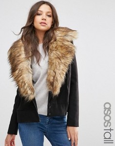 Байкерская куртка с широким меховым воротником ASOS TALL - Черный