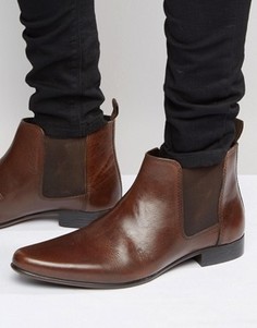 Коричневые кожаные ботинки челси с петлей на заднике ASOS - Коричневый