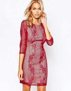 Кружевное облегающее платье с длинными рукавами Boohoo Boutique - Красный