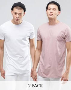 2 длинные футболки с круглым вырезом (белая/розовая) ASOS - СКИДКА - Мульти