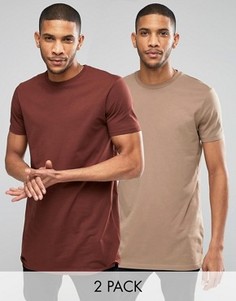 2 длинные футболки с круглым вырезом (коричневая/бежевая) ASOS - СКИДКА 15 - Мульти