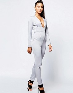 Комбинезон с глубоким вырезом и завязкой на талии Missguided - Серый