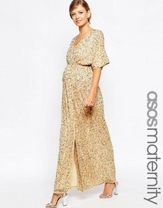 Платье-кимоно макси для беременных с пайетками ASOS Maternity - Розовый