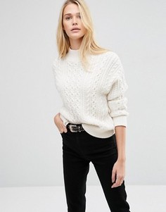 Джемпер с высокой горловиной и узором косичка ASOS - Кремовый