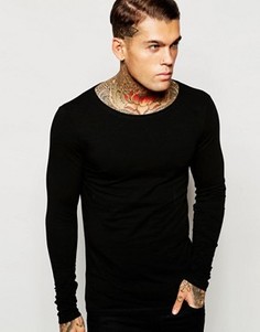 Черный облегающий лонгслив с вырезом лодочкой ASOS - Черный