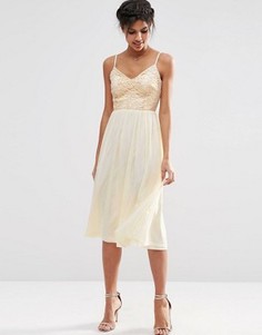 Приталенное платье миди с пайетками на лифе ASOS - Розовый
