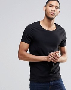 Облегающая эластичная футболка с овальным вырезом ASOS - Черный