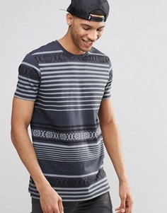 Черная выбеленная удлиненная футболка с ацтекским принтом ASOS - Серый