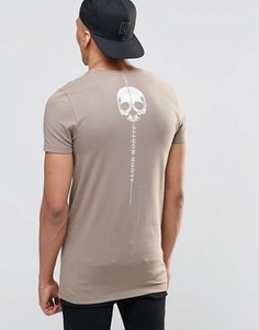 Удлиненная футболка с принтом черепа на груди и сзади ASOS - Черный