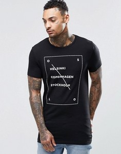 Удлиненная облегающая футболка с принтом ASOS - Черный