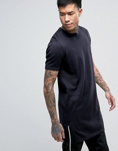 Длинная трикотажная футболка с разрезами по бокам ASOS - Черный