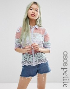 Блузка с пастельной полосой и кружевным принтом ASOS PETITE - Мульти