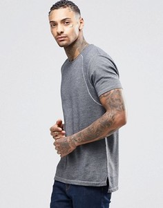 Темно-синяя удлиненная футболка с необработанными краями ASOS - Темно-синий
