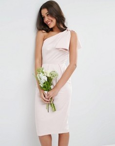 Структурированное платье на одно плечо с бантом ASOS WEDDING - Розовый