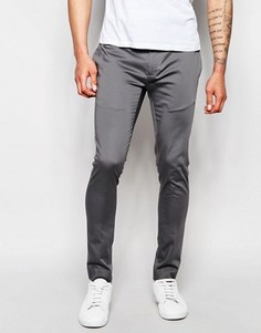 Серые супероблегающие брюки из хлопкового сатина ASOS - Серый