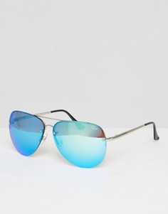 Большие очки-авиаторы с синими зеркальными стеклами Quay Australia Muse - Синий