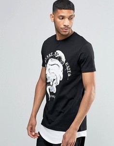 Супердлинная футболка со змеиным принтом и закругленным низом ASOS - Черный