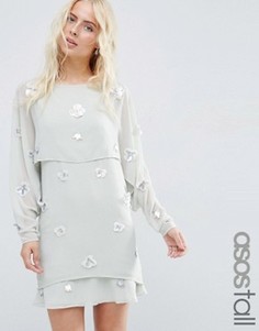 Платье мини с кроп-топом и отделкой 3D ASOS TALL - Серый