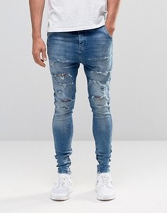 Гаремные джинсы с рваной отделкой SikSilk - Синий