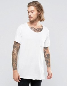 Фактурная супердлинная футболка с необработанными краями и карманом ASOS - Белый