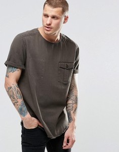 Джинсовая оversize-футболка цвета хаки в стиле милитари ASOS - Зеленый