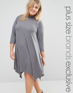 Трикотажное платье с отворачивающимся воротником Junarose - Серый