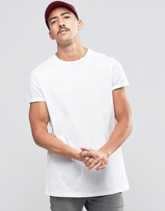 Белая удлиненная футболка с отворотами на рукавах ASOS - Белый