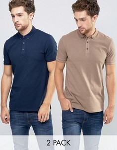2 футболки-поло из пике (темно-синяя/бежевая) ASOS - СКИДКА 13 - Мульти