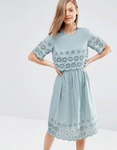 Двухслойное платье миди вышивкой ASOS - Зеленый