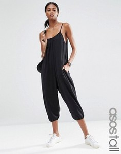 Комбинезон на бретельках из трикотажа с начесом ASOS TALL - Черный