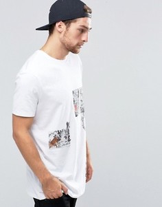 Удлиненная футболка с принтом в японском стиле ASOS - Белый
