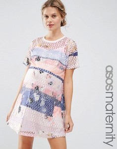 Кружевное цельнокройное платье с принтом ASOS Maternity - Мульти