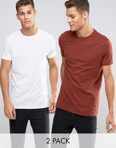 2 удлиненные футболки (белая/красно-бурая) ASOS - СКИДКА 13 - Мульти