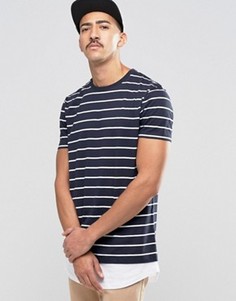 Длинная футболка с полосками и контрастным асимметричным краем ASOS - Темно-синий