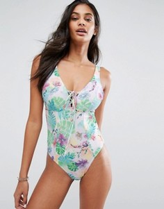 Слитный купальник с цветочным принтом эксклюзивно для ASOS FULLER BUST - Мульти